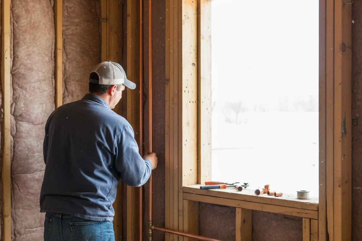 Licensed plumber running new copper supply lines in a Andrews Air Force Base home